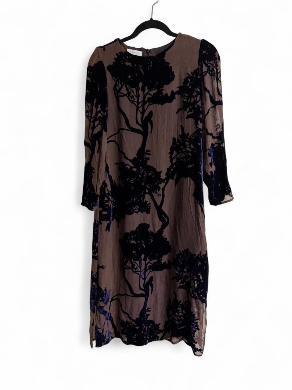 Vintage Malley Too Silk Blend Devore Velvet Tree Print Midi Dress Size 10T